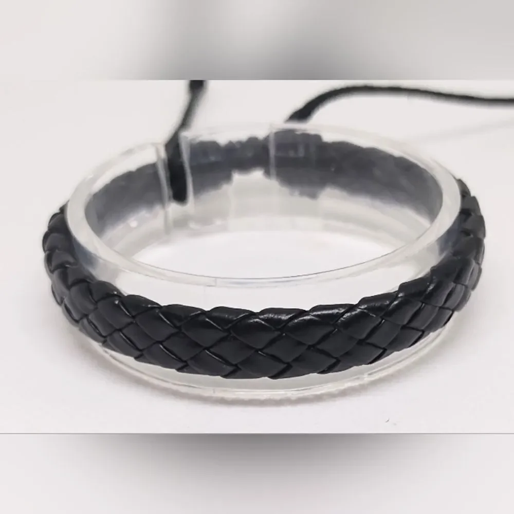 Men's leather bracelet braided‎ black new e48